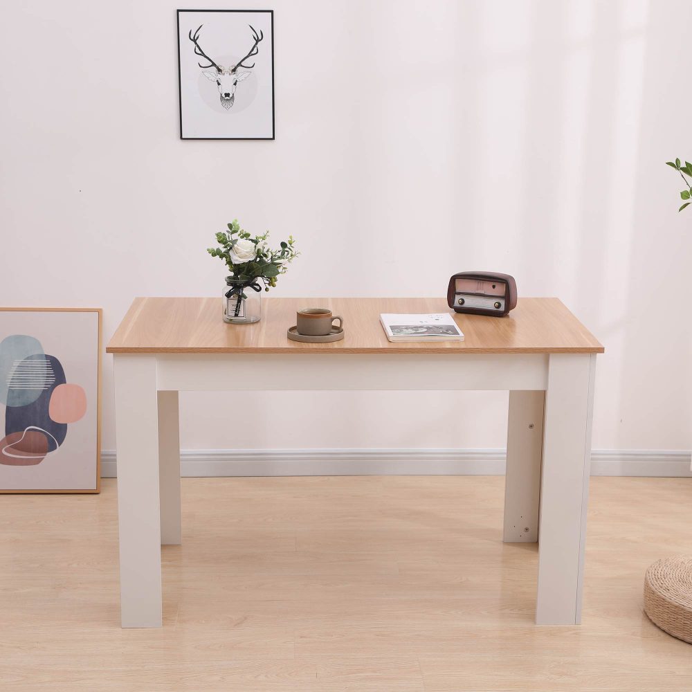 Dining Table Rectangular Wooden 120M-Wood&amp;White - Cosy Abode
