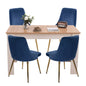 Natural Rectangular Dining Table with 4x Blue Velvet Chairs - Cosy Abode