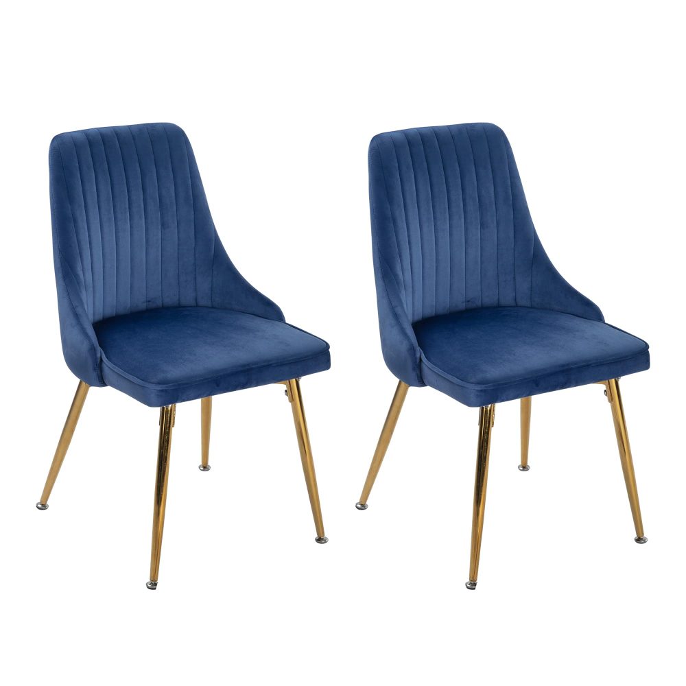 Natural Rectangular Dining Table with 4x Blue Velvet Chairs - Cosy Abode