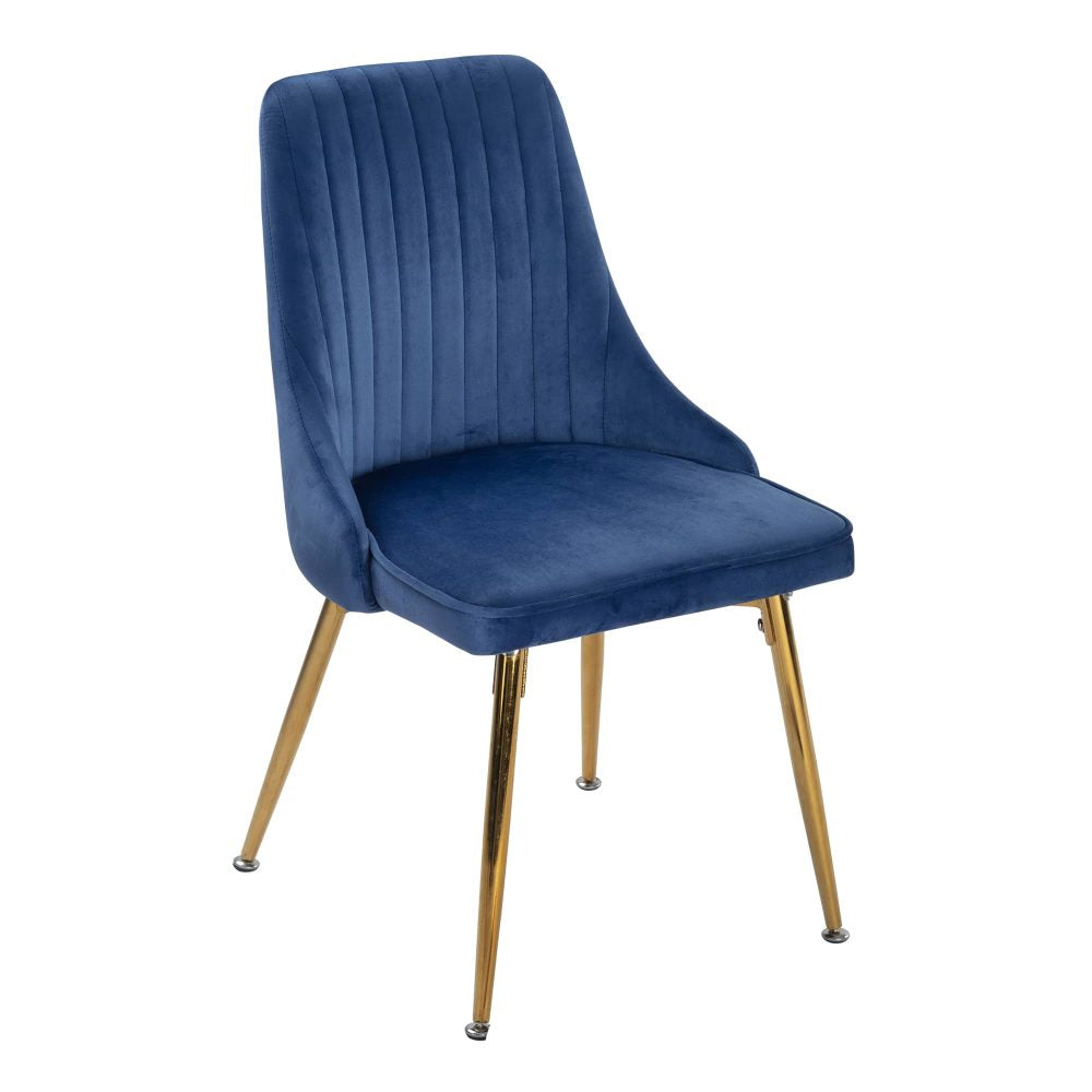Natural Rectangular Dining Table with 4x Blue Velvet Chairs - Cosy Abode