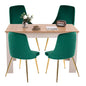 Natural Rectangular Dining Table with 4x Green Velvet Chairs - Cosy Abode