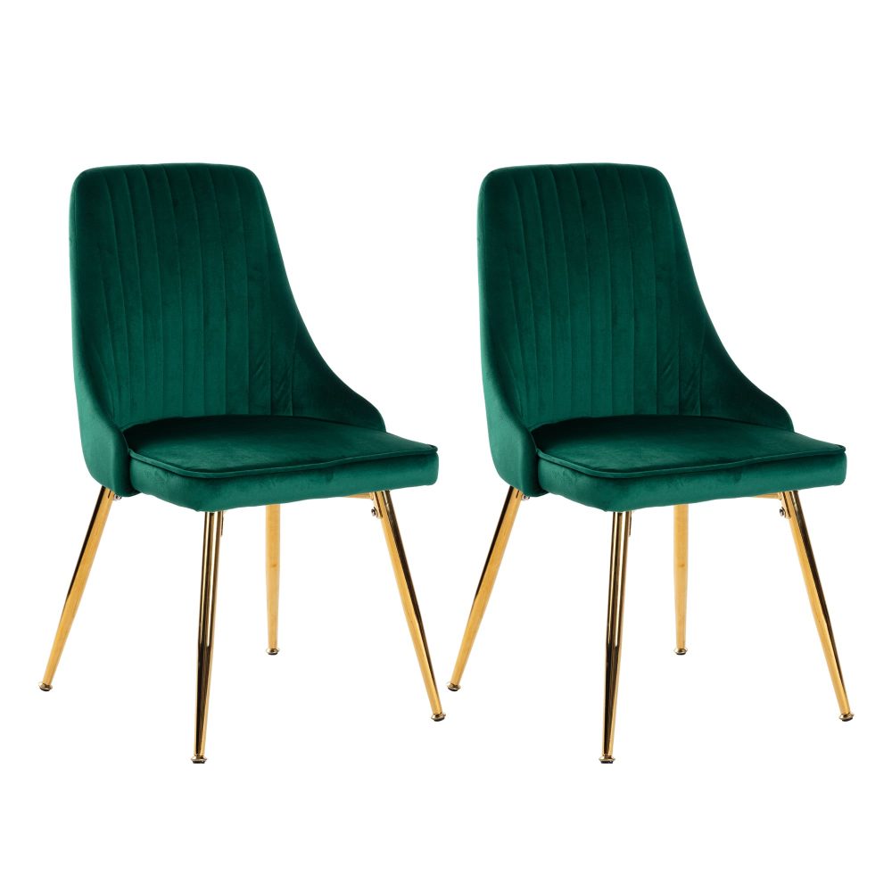 Natural Rectangular Dining Table with 4x Green Velvet Chairs - Cosy Abode