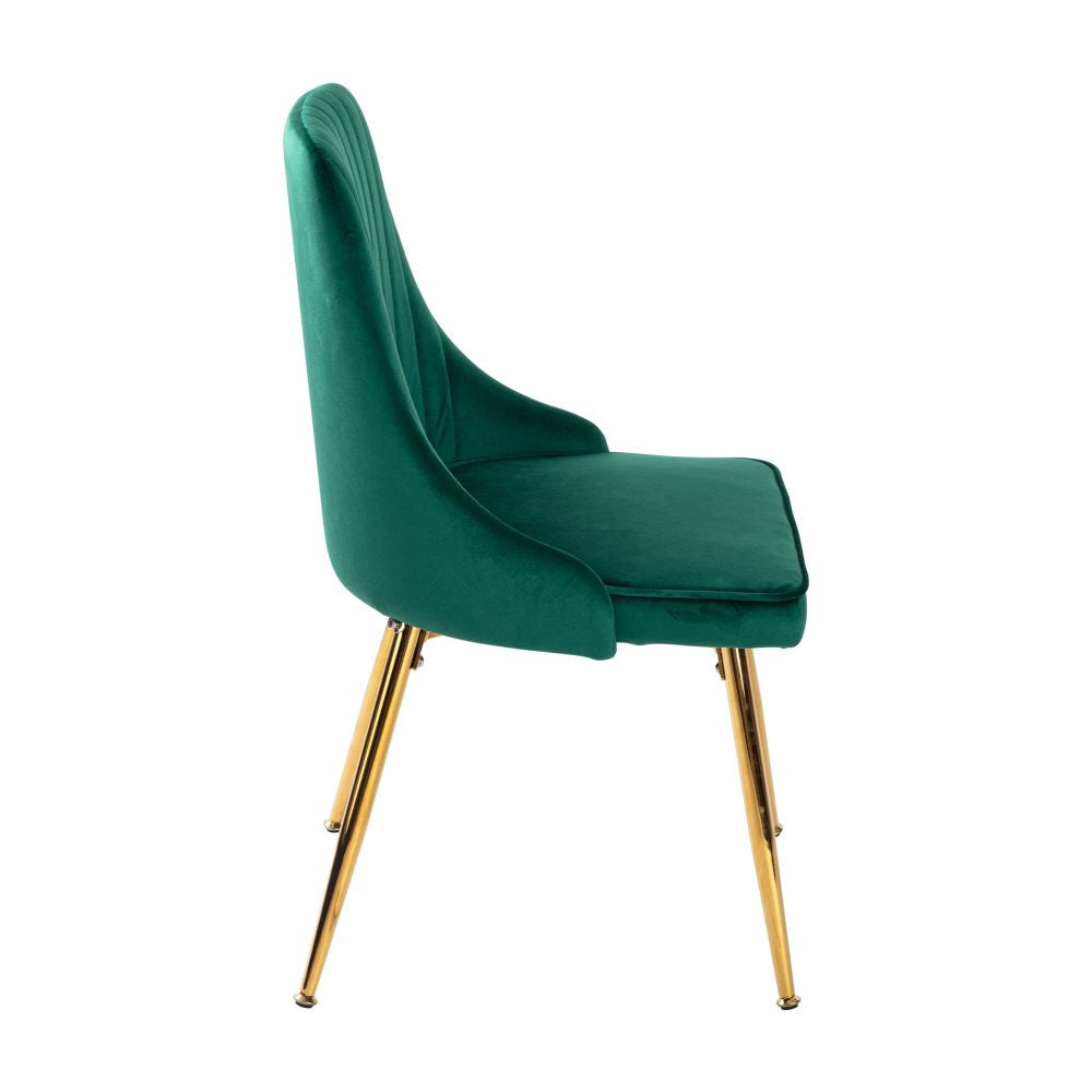 Natural Rectangular Dining Table with 4x Green Velvet Chairs - Cosy Abode