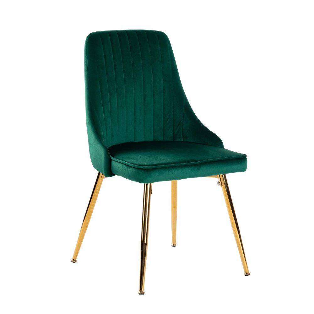 Natural Rectangular Dining Table with 4x Green Velvet Chairs - Cosy Abode