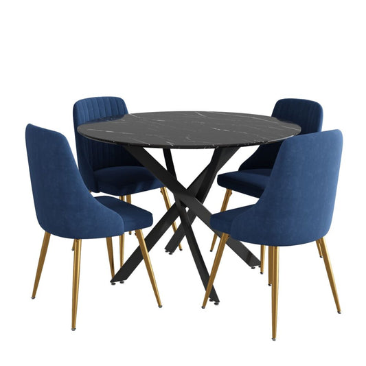 Marble Masterpiece 5 pc Breakfast Table and Chairs Set - 110cm diameter - Cosy Abode