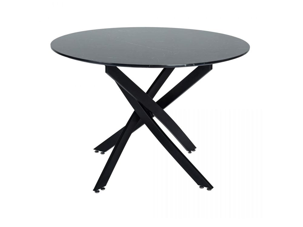 Round Marble-Effect Table-Black - Cosy Abode