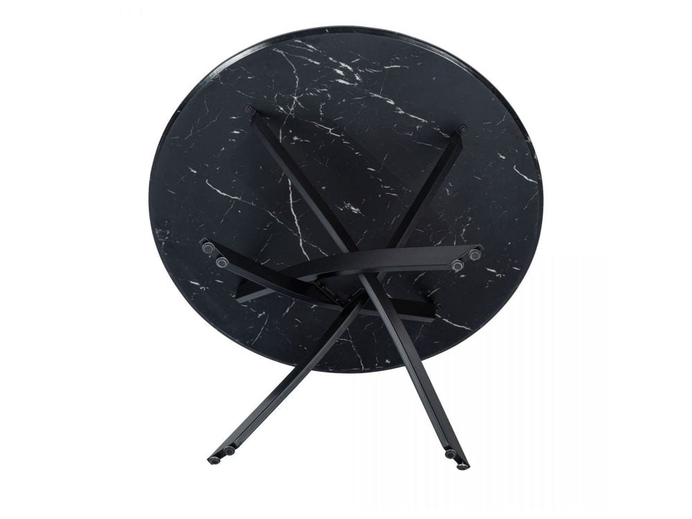 Round Marble-Effect Table-Black - Cosy Abode
