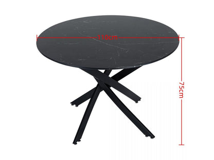 Round Marble-Effect Table-Black - Cosy Abode