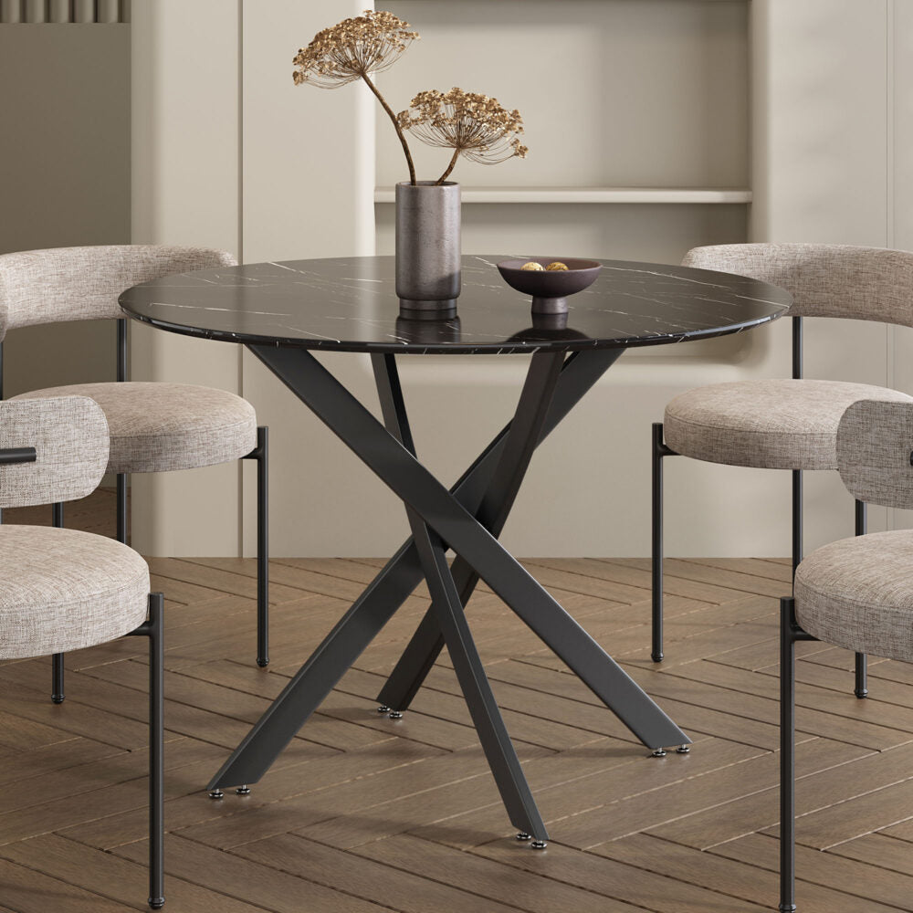 Round Marble-Effect Table-Black - Cosy Abode