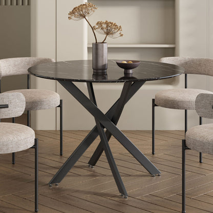 Round Marble-Effect Table-Black - Cosy Abode
