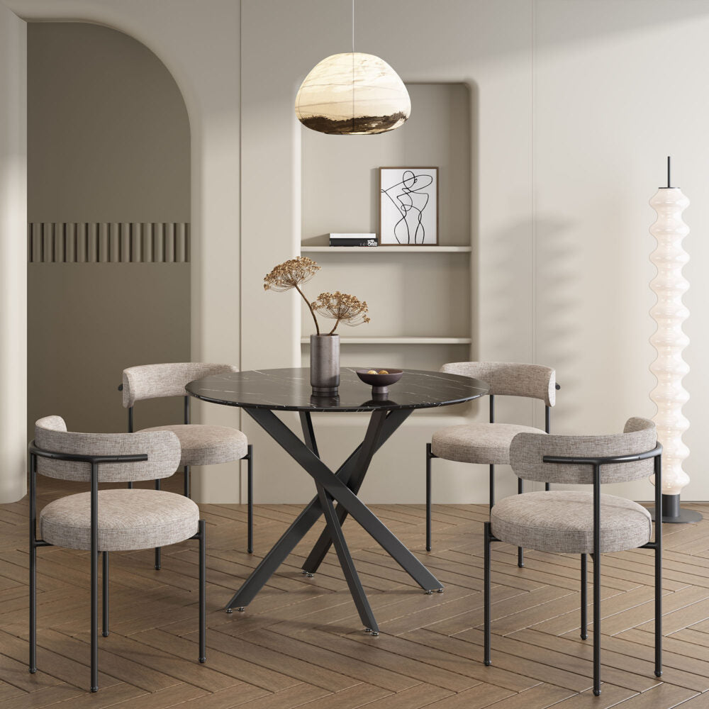 Round Marble-Effect Table-Black - Cosy Abode