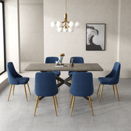 Dining Delight: Rectangular Table and Navy Velvet Chairs Dining Set - Cosy Abode