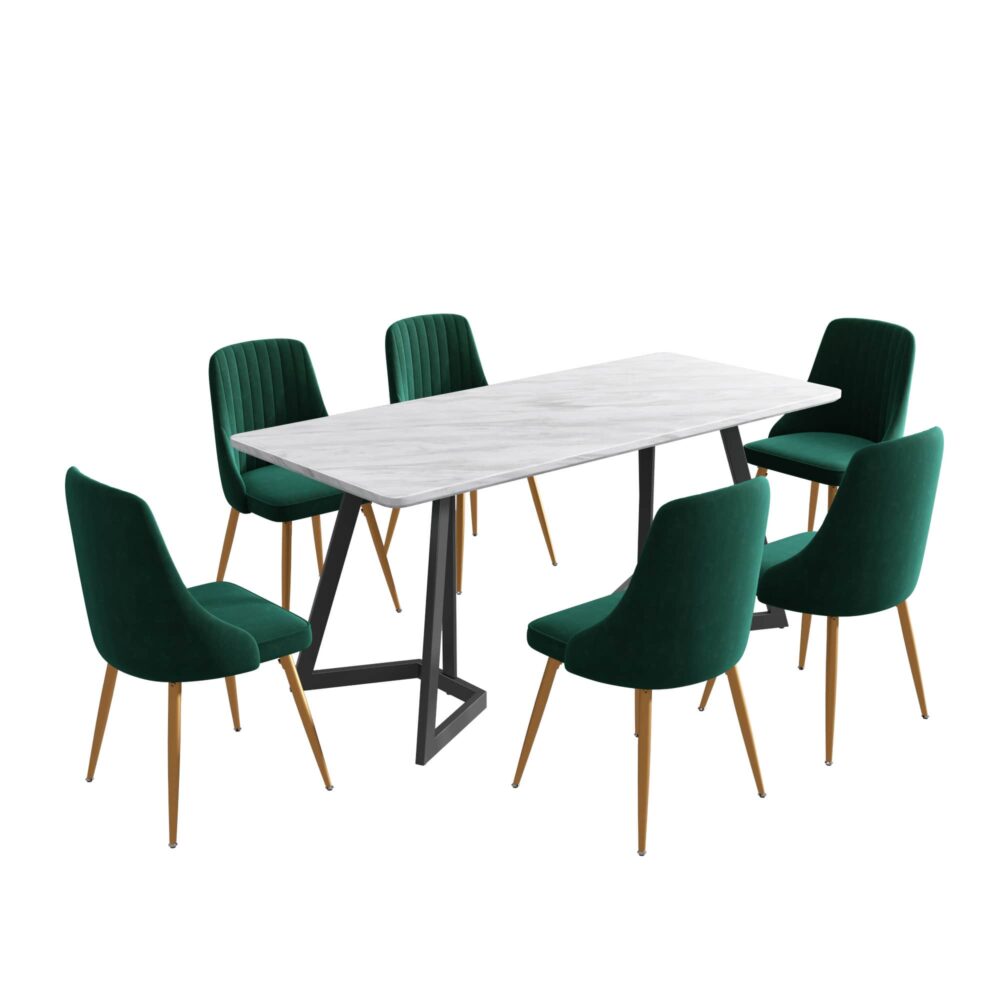 Marbleous Green Velvet Dining Set - Cosy Abode