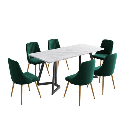 Marbleous Green Velvet Dining Set - Cosy Abode