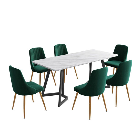 Marbleous Green Velvet Dining Set - Cosy Abode