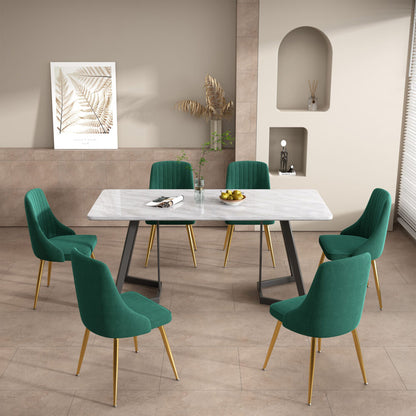 Marbleous Green Velvet Dining Set - Cosy Abode