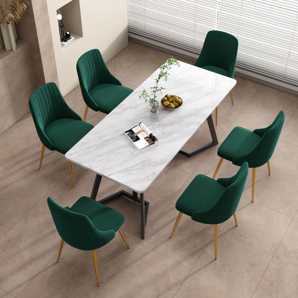 Marbleous Green Velvet Dining Set - Cosy Abode
