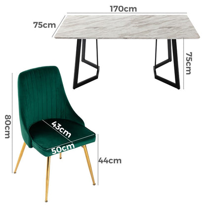 Marbleous Green Velvet Dining Set - Cosy Abode