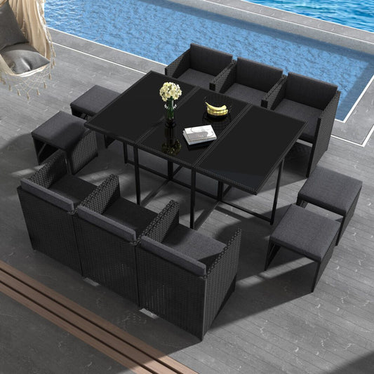 Bali 11 Piece Outdoor Dining Set-Black - Cosy Abode