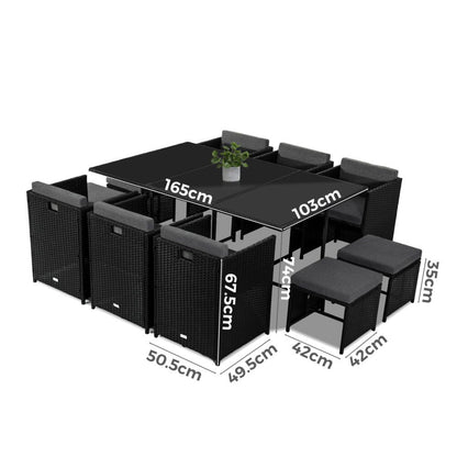 Bali 11 Piece Outdoor Dining Set-Black - Cosy Abode