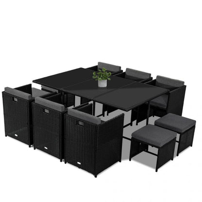 Bali 11 Piece Outdoor Dining Set-Black - Cosy Abode