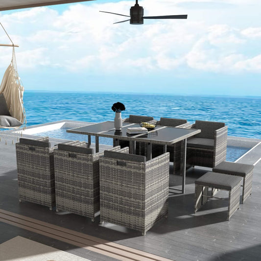 Bali 11 Piece Outdoor Dining Set-Grey - Cosy Abode