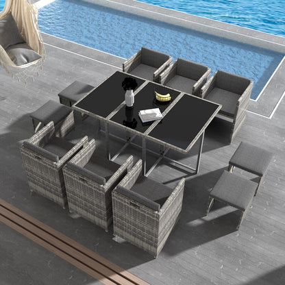 Bali 11 Piece Outdoor Dining Set-Grey - Cosy Abode