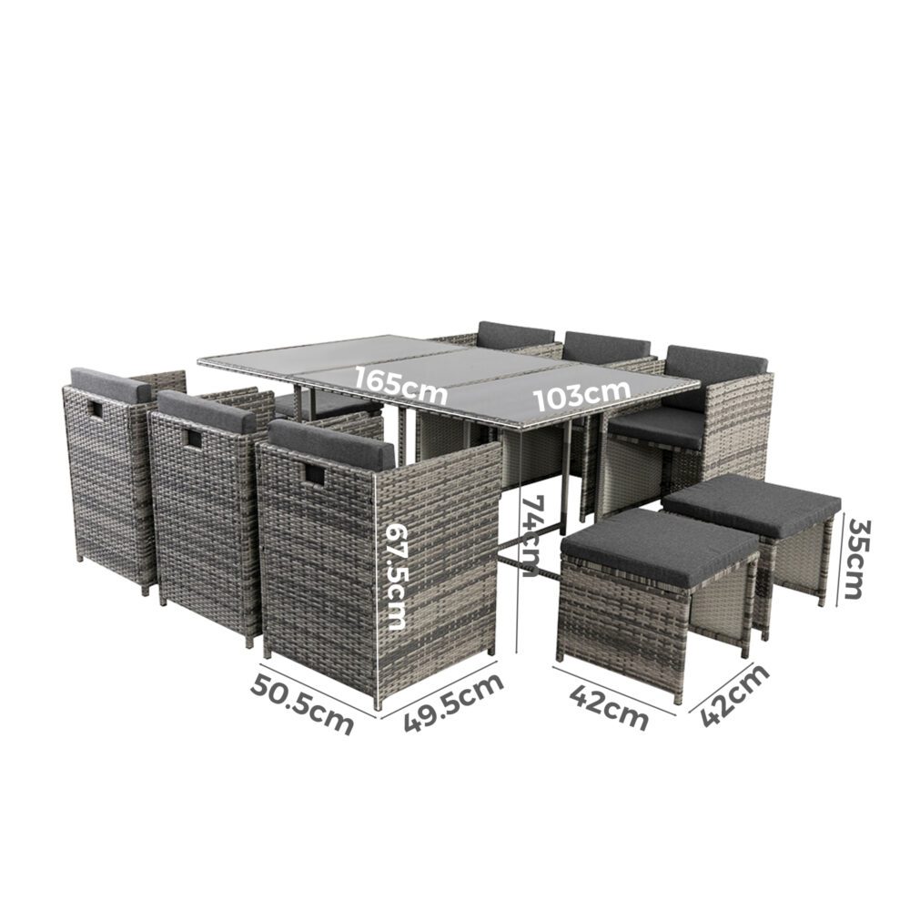 Bali 11 Piece Outdoor Dining Set-Grey - Cosy Abode