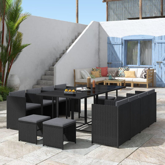 Bali 13PC Outdoor Dining Set-Black - Cosy Abode