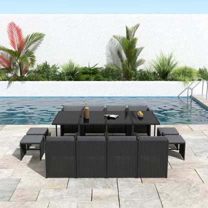 Bali 13PC Outdoor Dining Set-Black - Cosy Abode