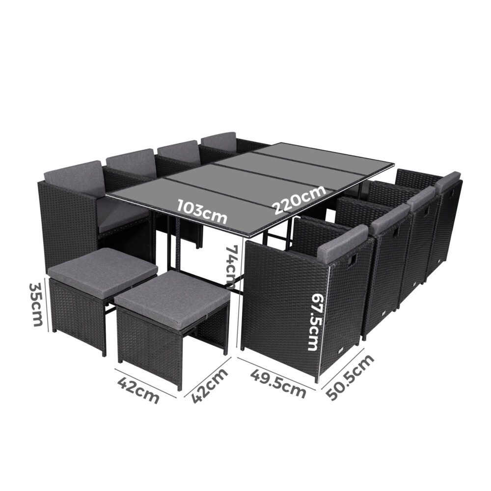 Bali 13PC Outdoor Dining Set-Black - Cosy Abode