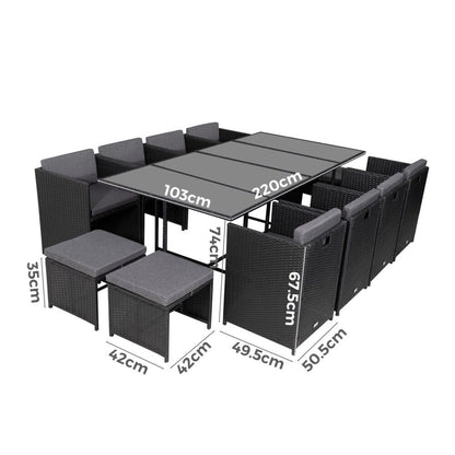 Bali 13PC Outdoor Dining Set-Black - Cosy Abode