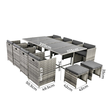Bali 13PC Outdoor Dining Set-Grey - Cosy Abode