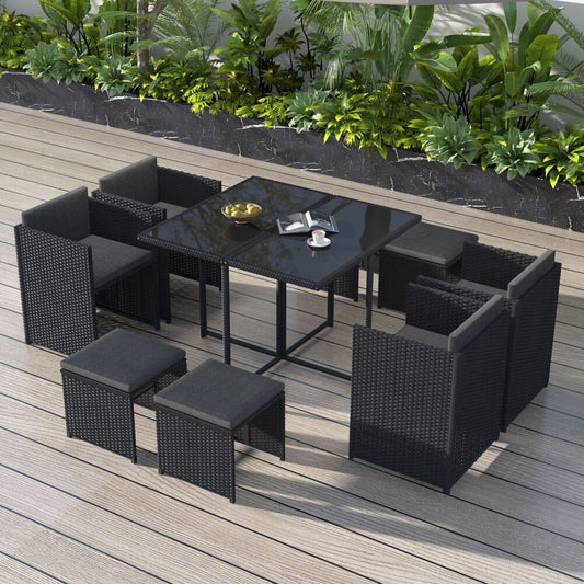 Horrocks 8 Seater Outdoor Dining Set - Black - Cosy Abode