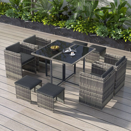 Horrocks 8 Seater Outdoor Dining Set with Space Saving Design - Grey - Cosy Abode