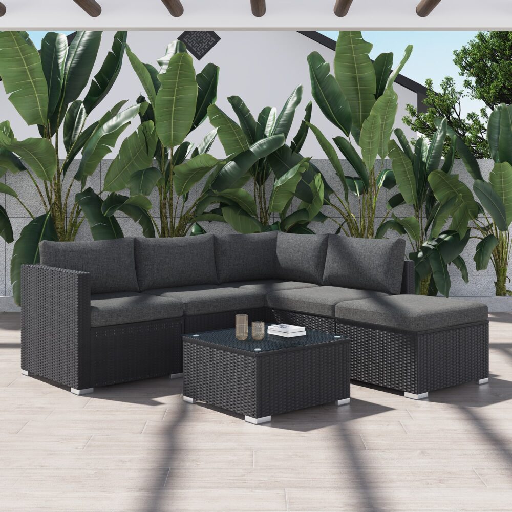 Ottoman-Style Outdoor Lounge Set in Black - Cosy Abode