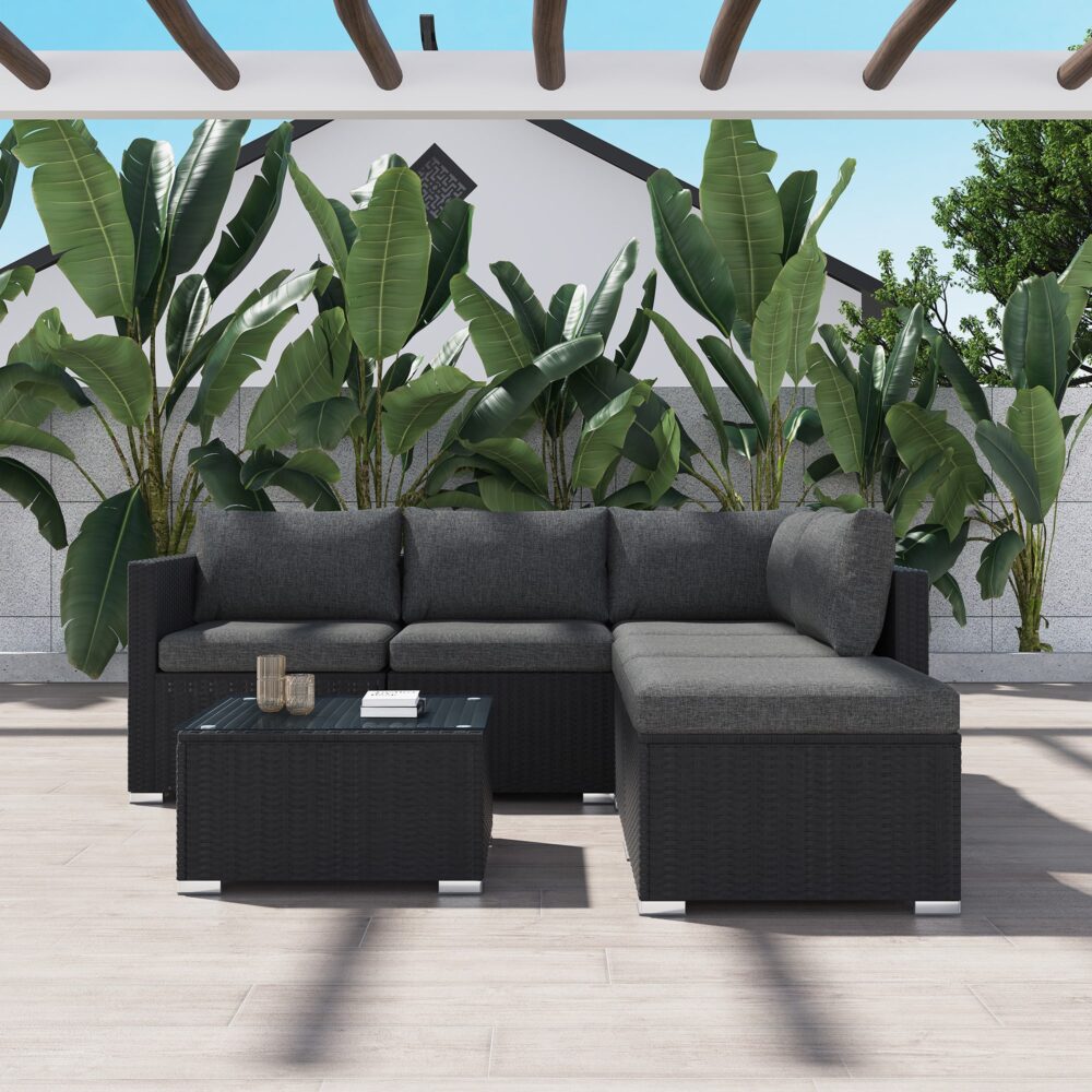Ottoman-Style Outdoor Lounge Set in Black - Cosy Abode