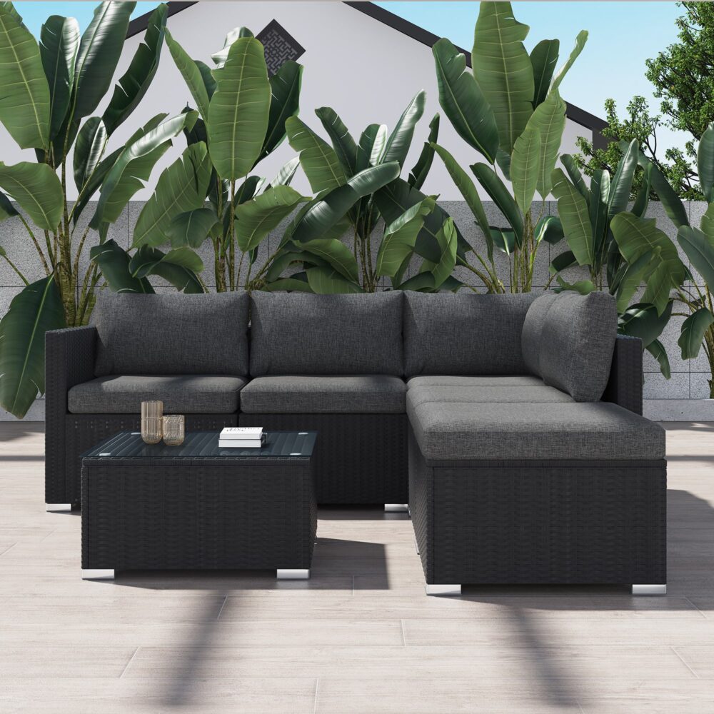 Ottoman-Style Outdoor Lounge Set in Black - Cosy Abode