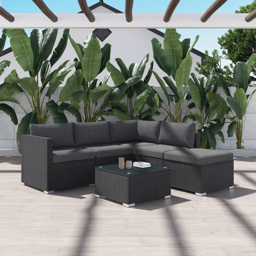 Ottoman-Style Outdoor Lounge Set in Black - Cosy Abode