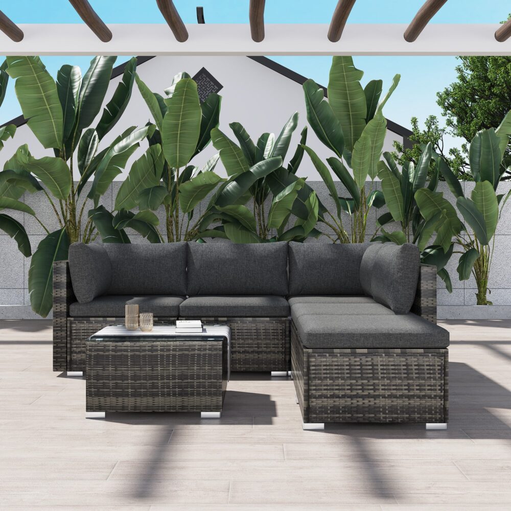 Ottoman-Style Outdoor Lounge Set in Grey - Cosy Abode