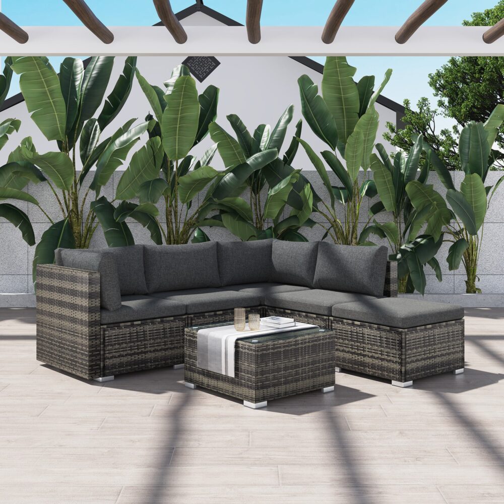 Ottoman-Style Outdoor Lounge Set in Grey - Cosy Abode