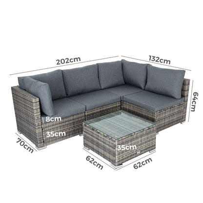 Bondi 5 Pc Outdoor Furniture Setting - Grey - Cosy Abode