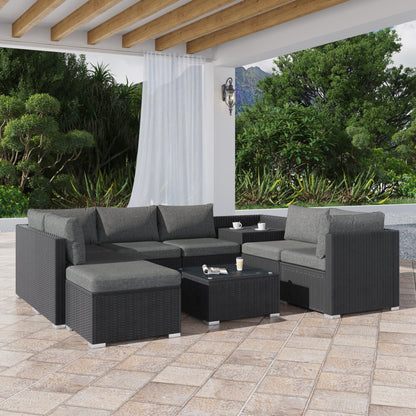 Large Modular Outdoor Ottoman Lounge Set in Black - Cosy Abode