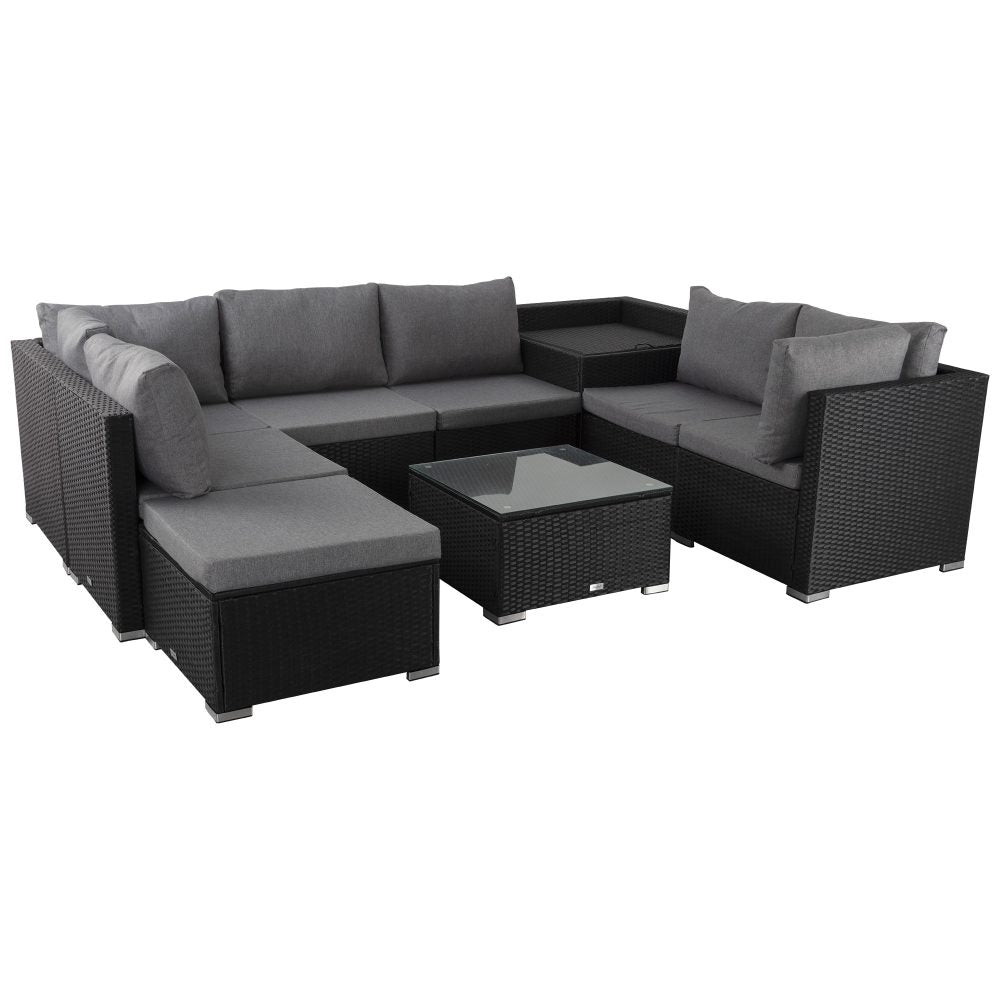 Large Modular Outdoor Ottoman Lounge Set in Black - Cosy Abode