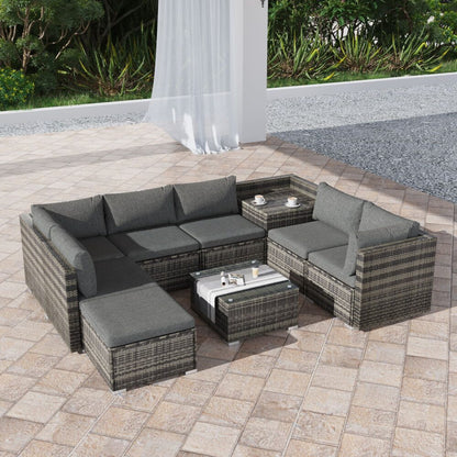 Large Modular Outdoor Ottoman Lounge Set in Grey - Cosy Abode