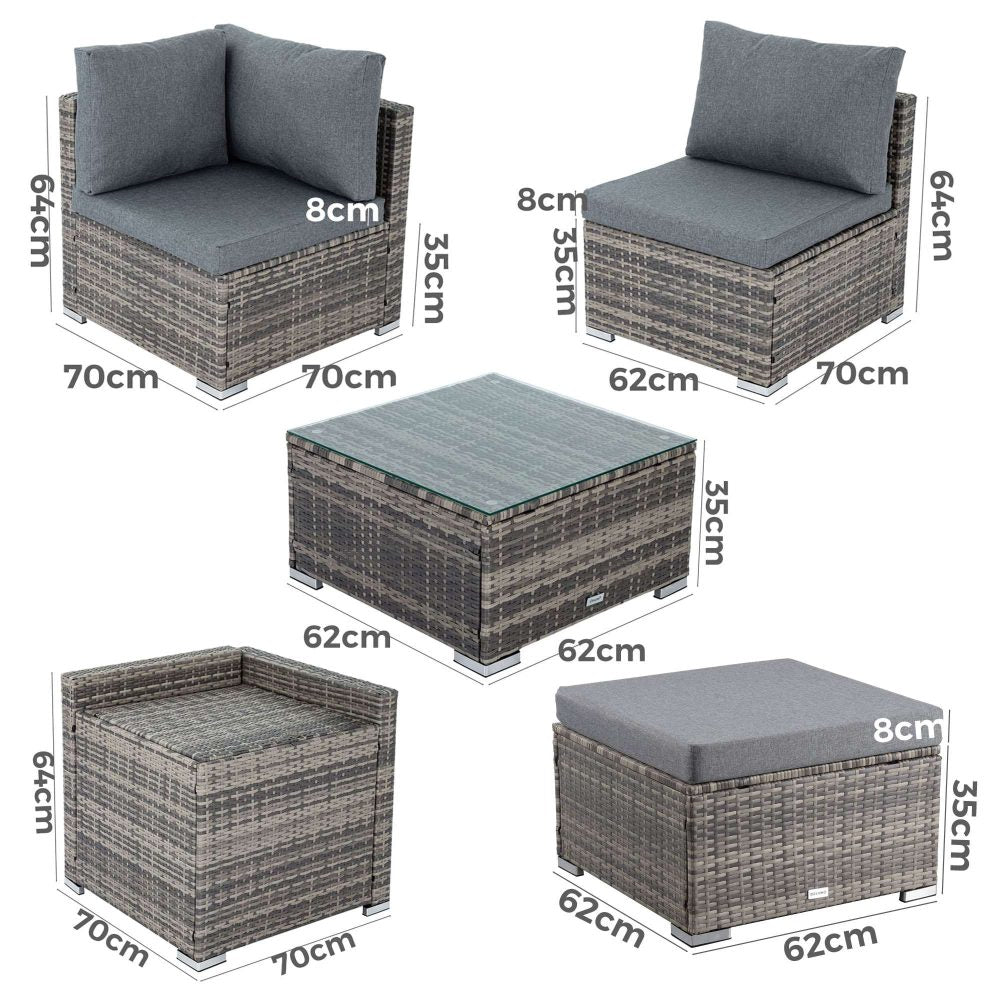 Large Modular Outdoor Ottoman Lounge Set in Grey - Cosy Abode