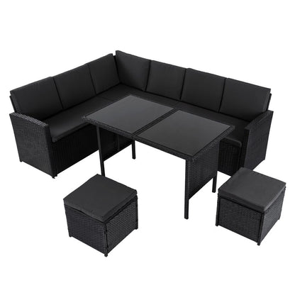 Ella 8-Seater Modular Outdoor Garden Lounge and Dining Set with Table and Stools in Black - Cosy Abode