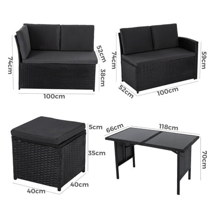 Ella 8-Seater Modular Outdoor Garden Lounge and Dining Set with Table and Stools in Black - Cosy Abode