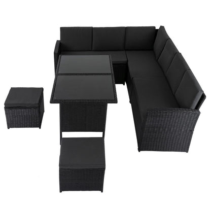 Ella 8-Seater Modular Outdoor Garden Lounge and Dining Set with Table and Stools in Black - Cosy Abode