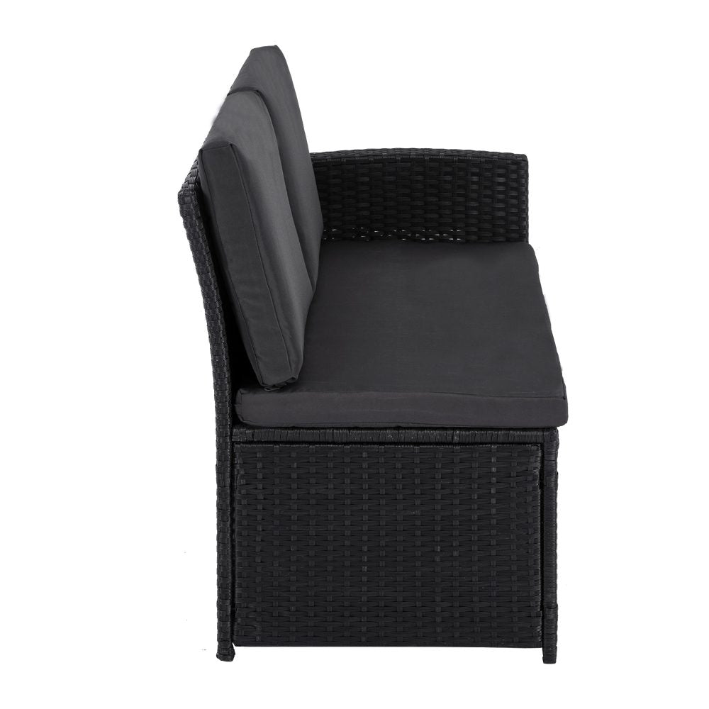 Ella 8-Seater Modular Outdoor Garden Lounge and Dining Set with Table and Stools in Black - Cosy Abode